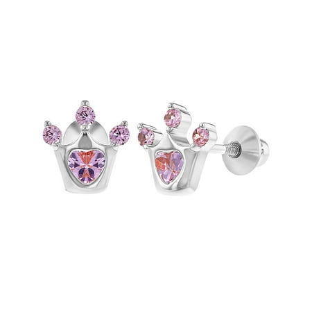 925 Sterling Silver Cubic Zirconia Princess Crown Back Baby Earrings 925 Sterling Silver Cubic Zirconia Princess Crown Back Baby Earrings
