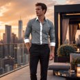 thumbnail image 2 of AZoiNM Men's Embroidered Long Sleeve Casual Shirt Loose Fit Button Down Polyester Top, 2 of 11