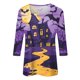 thumbnail image 3 of Camisa para mujer, moda informal, cuello cuadrado, manga 3/4, suelta, camiseta estampada de Halloween, top para mujer, 3 of 4