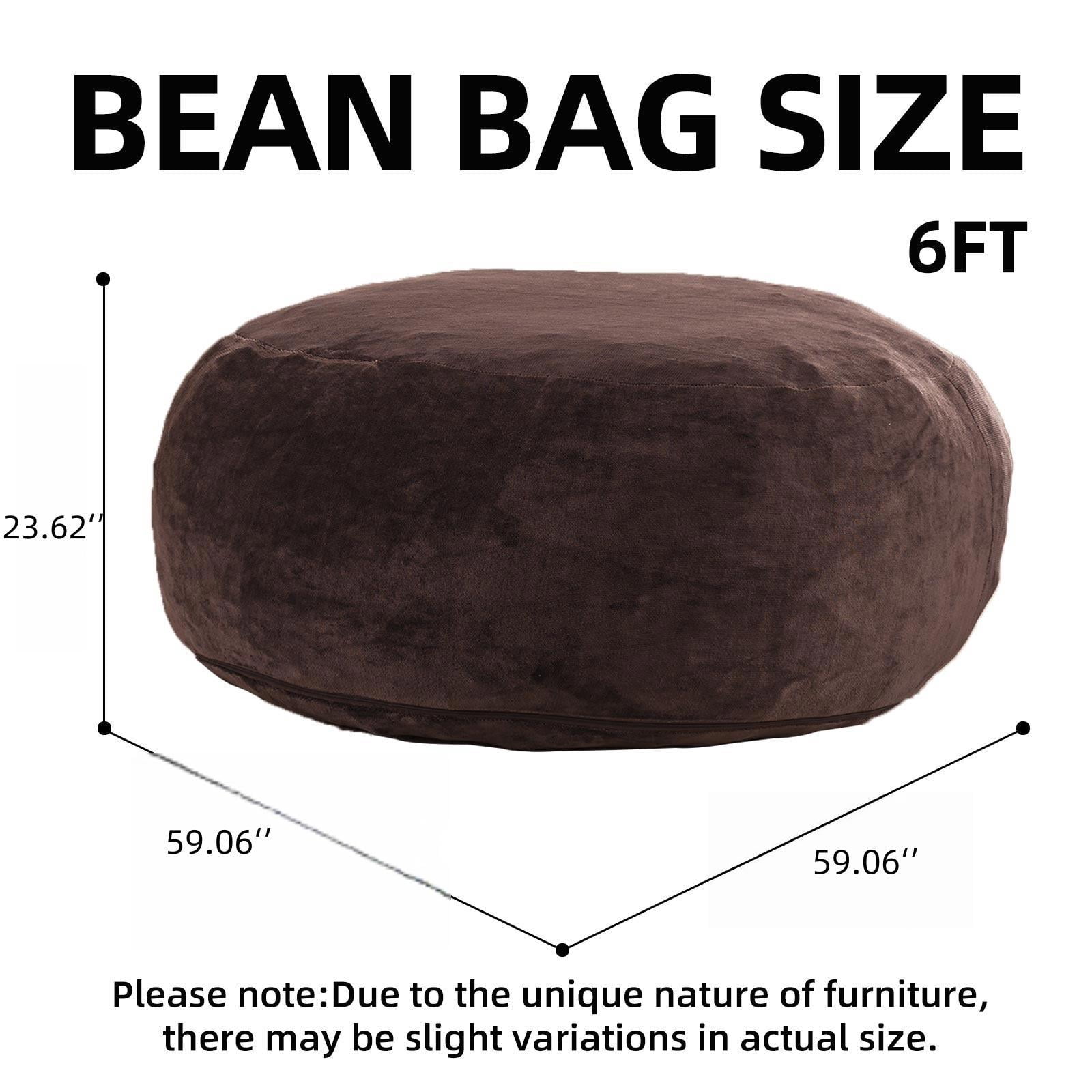 Hommoo 6FT Bean Bag Chair, Memory Foam Filling Soft Sofa with Flannel Cover, Round Sofa for Living Room, Bedroom, College Dorm, Brown