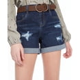 thumbnail image 2 of Dollhouse Juniors’ Belted Cuffed Denim Shorts,Blue,11, 2 of 3