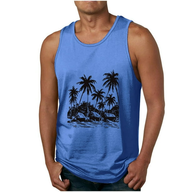 Camisetas de Tanque de los Hombres Tanque de los Hombres Incolor Gradiente de Impresión Cuello Redondo Correa Delgada Fuga Atrás Regular Casual Deportes Blusas de Tanque
