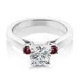 thumbnail image 2 of Gem Stone King 925 Sterling Silver Lab Grown Diamond and Red Rhodolite Garnet Engagement Ring for Women | 0.92 Cttw | Round 6MM | Gemstone April Birthstone | Size 9, 2 of 3