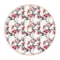 Sikiie Cherry Blossoms Nativity Christmas Tree Skirt, Jesus Christian Winter Holiday Tree Mat Decoration(30-48IN)