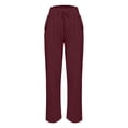 thumbnail image 4 of Red Womens Sweatpants Women's Cotton and Linen Elastic Waistband High Waistband Pocket Pants Side Buttons Nine Point Pants Loose Casual Pants Straight Leg Pants Casual Pants Women, 4 of 5