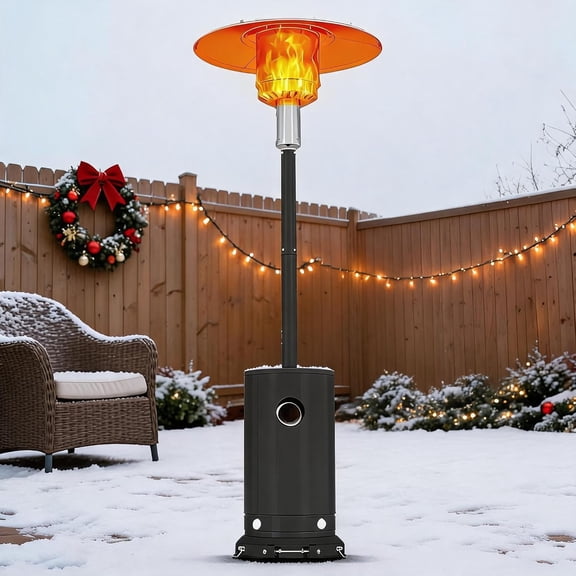 48,000 BTU Propane Patio Heater, Stainless Steel Outdoor Standing Heater with Wheels, Adjustable Heat, Piezo Ignition, Tip-Over & Flame-Out Safety,Gray