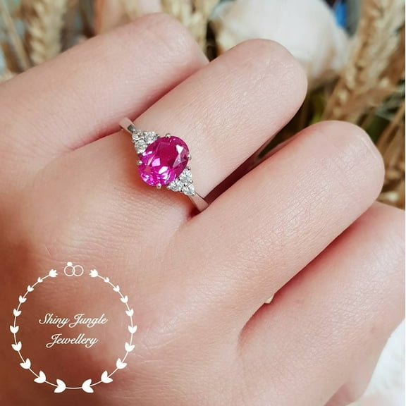 Natural Pink Sapphire 925 Sterling Silver Ring,Engagemant Ring, Birthstone Rings for Women, Gift For Her
