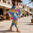 thumbnail image 5 of DISNIMO Tropical Plants Printed Women's Plus Size Kaftan Dress Beach Lounge Kaftan Maxi Dress V-Neck Batwing Sleeve Swimsuit Coverups Lightweight Soft Beach Cover Ups for Bathing Suit, 5 of 7
