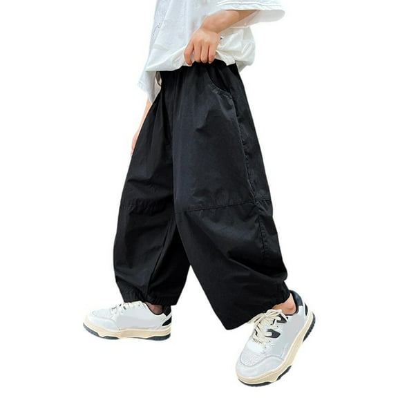RMGVDSD Boys Cargo Jogger Pants Boys Baggy Cargo Pants Casual Loose Fit Elastic Waist Kids Pants Teenage Relaxed Fit Trousers With Pockets 5-6 Years/Black