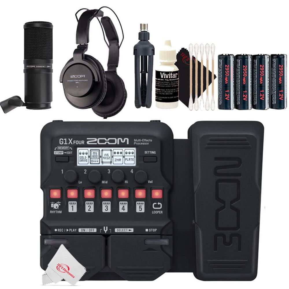 Zoom G1X Four Guitar Multi-Effects Built-In Expression Pedal + Zoom ZDM-1  Mic Pack Accessory Kit