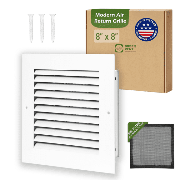 GREEN VENT Aluminum Air Return Grille 8x8 Duct Opening with Washable Filter