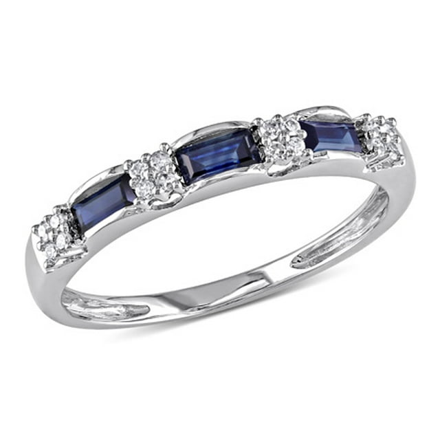 Miabella Bague d'Éternité en Diamants et Saphirs en Or Blanc 10 K