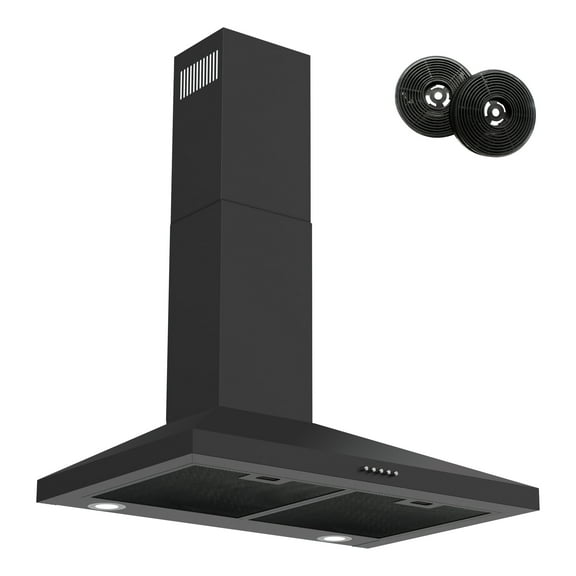 FIREGAS Wall Mount Range Hood 30 inch Black Vent Hood for Kitchen400 CFM with Ducted Convertible Ductless Kitchen Hood in Stainless Steel, 3-speed Whole-House Fan, LED Lights
