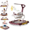YYW 6-in-1 Baby Walker,Foldable Push Walker with Musical Activity Station for 6-24 Months,Red