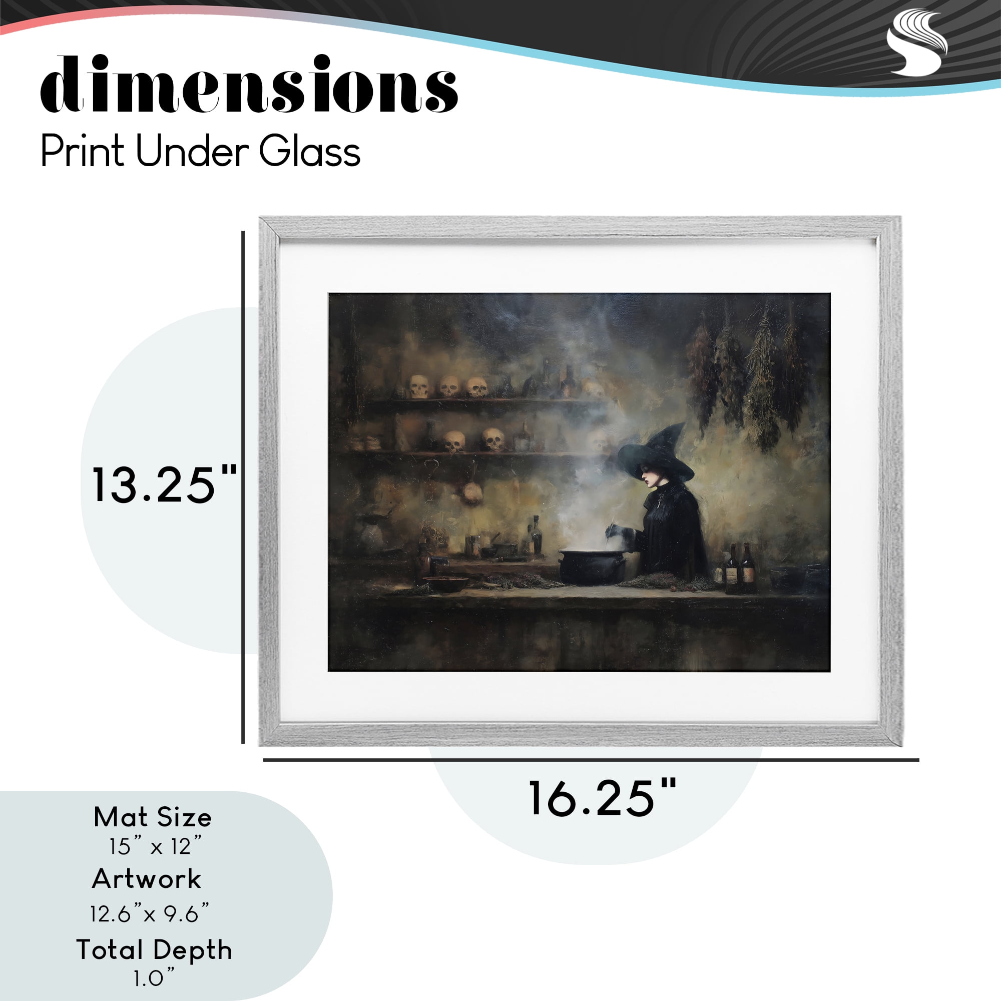 Witch's Cauldron Brew Gray Framed Print Under Glass, design by Arlington Prints