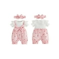 thumbnail image 3 of Loicainy Baby Toddler Girl Summer Romper 3 6 9 12 18 Months Cute Cherry Printed Short Sleeve Jumpsuit with Headband, 3 of 9