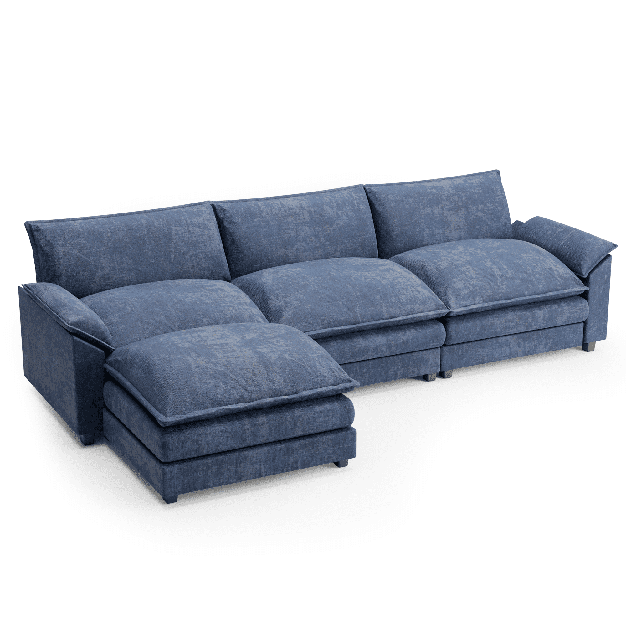 Homall Sectional Sofa 3-seat L-shaped Sofa with reversible toffee chair Movable Footrest Sofa,Blue