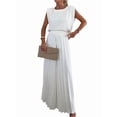 thumbnail image 2 of Lounge Sets for Women Two Piece Outfits Knit Cap Sleeve Tops Wide Leg Pleated Pants White S, 2 of 6