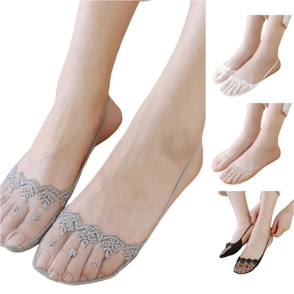 Women Lace Hollow‑Out Half‑Foot No‑Show Socks, Strap Invisible Liner Socks, Non‑ Lace Half Boat Socks for Flats