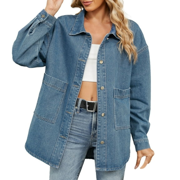 Women's New Washed Loose Denim Jacket Cropped, Collared, with Pockets, Stylish, for Any Occasion