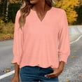thumbnail image 2 of Turilly Women's V-Neck Pleated Cuffed Tops 3/4 Sleeves Solid Color Rtop, 2 of 6
