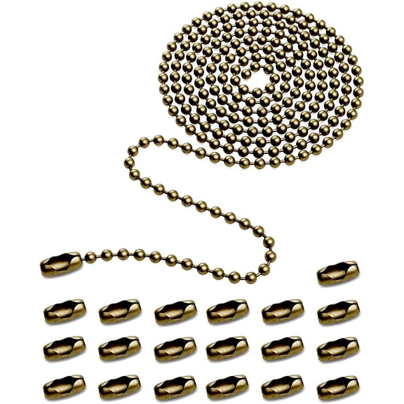 HIBIBUD 160-inch Ceiling Fan Pull Chain, Rustproof 3mm Pull Chain Extension for Ceiling Fans and Light Fixture, Beaded Ball Chain with 20 Matching Connectors (Bronze)