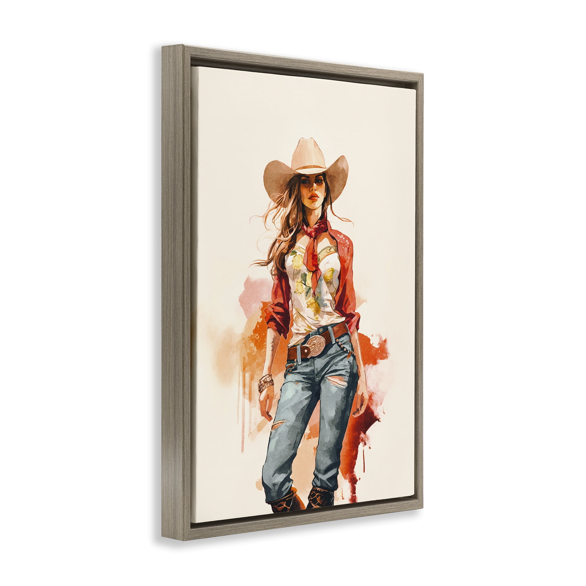 Stupell Industries Wild West Cowgirl Charm People Painting Brown Floater Framed Canvas Art Print Wall Art, 21 x 31