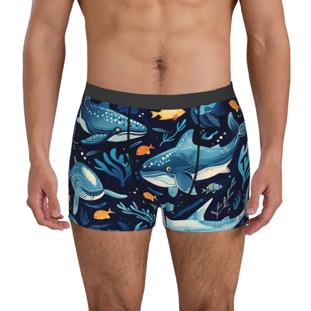 Fotbe Playful Whales Underwater Scene Calzoncillos Tipo Boxer con Bolsa de Soporte Total para Hombre, X-Temp Fresco, Transpirable y de Secado Rápido-X-Large