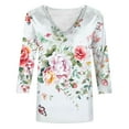 thumbnail image 5 of JTZGDY Floral Shirts for Women Dressy Casual V Neck Summer 3/4 Lenght Sleeve Crewneck Graphic T-Shirts Trendy Cozy Tunic Blouse Lightweight Pullover Tops White M, 5 of 5