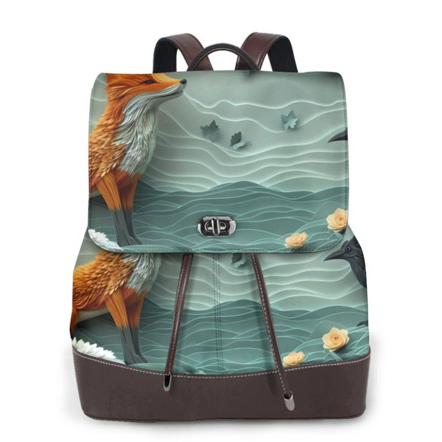 Disketp Paper Fox Crow Fantasy Mochila de Cuero para Mujer, Bolso de Espalda Antirrobo con Estilo para Viaje, Trabajo y Uso Diario