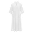 thumbnail image 6 of Wycnly Summer Dresses for Women Maxi Dress for Women Button up Plus Size Loose Swing Cotton Linen Maxi Dress Women Elegant Solid Lapel Elbow-Length Long Dresses, 6 of 6