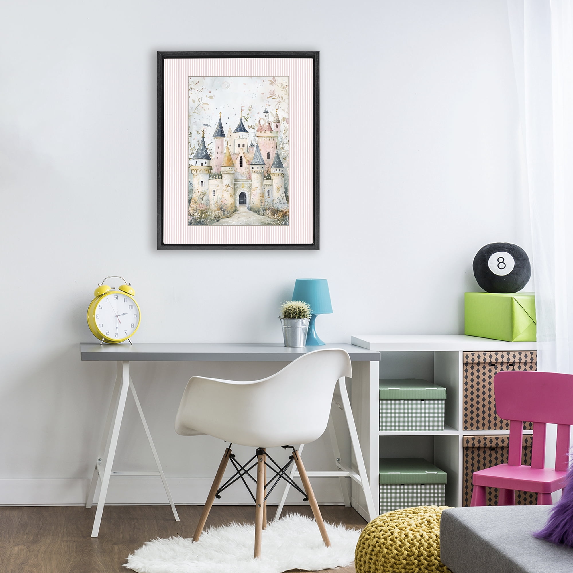 Stupell Industries Enchanted Dreams Castle Black Framed Floater Canvas Wall Art, design by Christine Simpson Art
