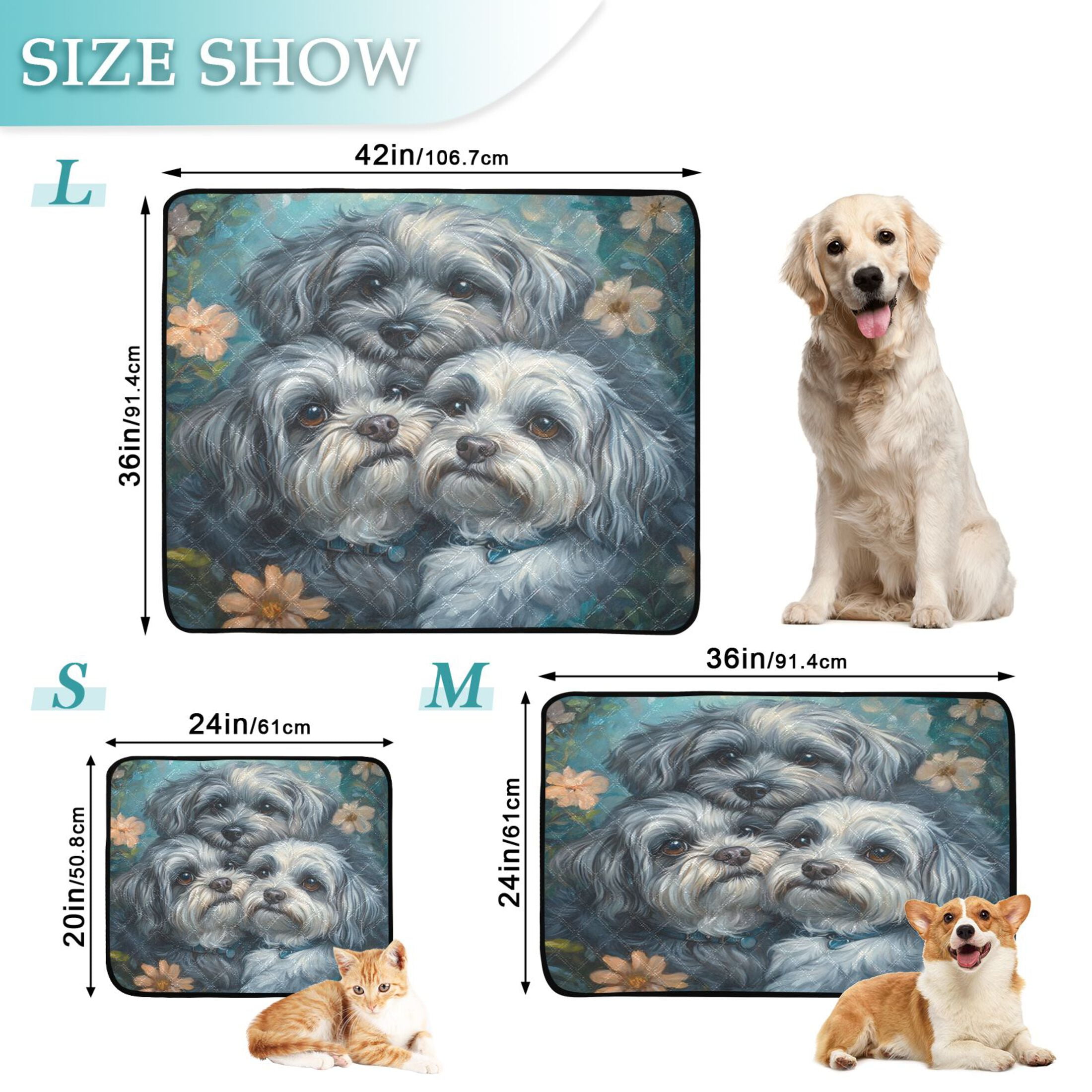 Qxltty Cute Gray Lhasa Apso Dogs Cat litter Pads Pet Set of 3 Diaper Mats Center Anti-leakage Layer Absorbent Soft and Comfortable