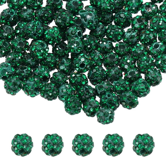 100 Pcs 4mm Rhinestone Beads for Jewelry Making, Bling Disco Bead Sparkle Diamond Clay Bead for Necklace Bracelet Christmas, Dark Green