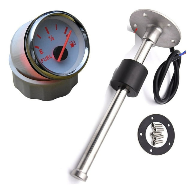 Jauge de Niveau de Carburant pour Bateau Marin 52mm avec Capteur de Niveau de Carburant 100-300mm 0-190ohm Indicateur de Niveau de Réservoir d'Huile Rétroéclairage Rouge, Installation Facile