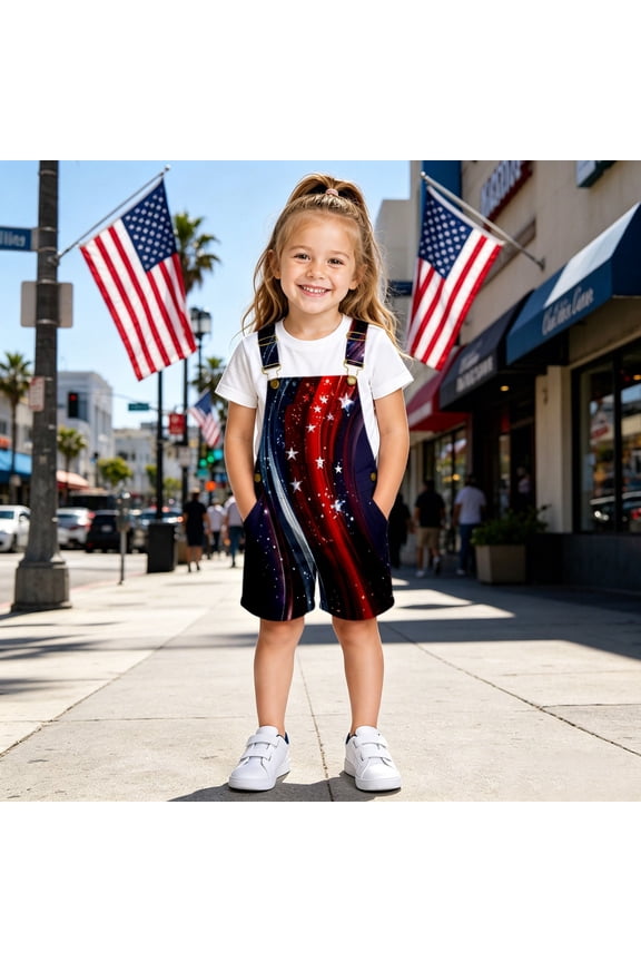 Girls Pants Girls Independence Day Print Braces Shorts Comfortable Summer Bottoms Black 10-11 Years