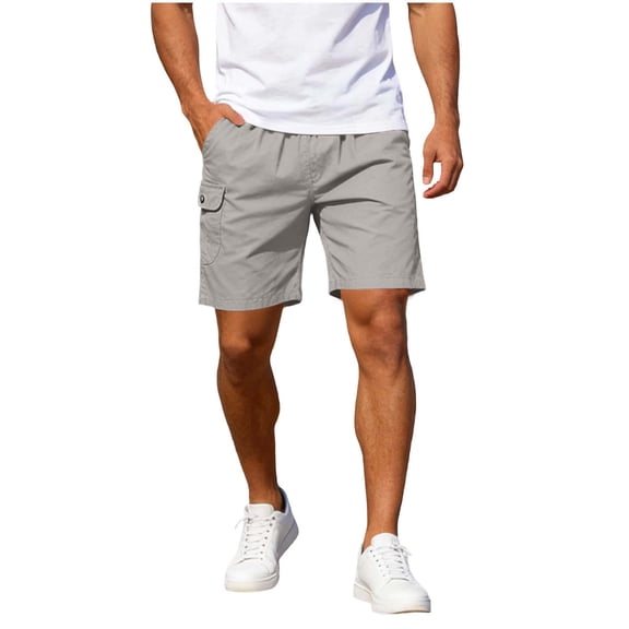 YLSDY Men's Solid Button Pocket Cargo Shorts, Elastic Waist Design, Outdoor Casual Stylish Shorts Gray XL