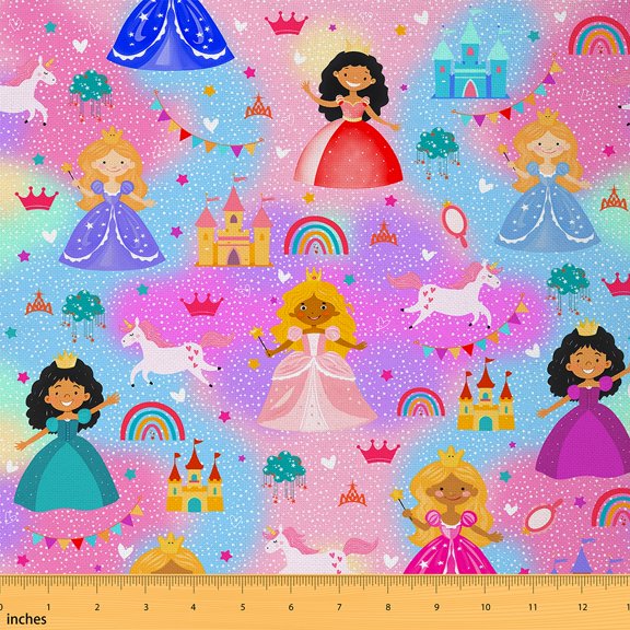 Castle Fairy Kids Princess Unicorn Fabric by the Yard 1 Yard,Castle Rainbow Home Decor Fabric by the Yard,Gradient Ombre Room Decor Fabric by the Yard,Breathable Home Decor
