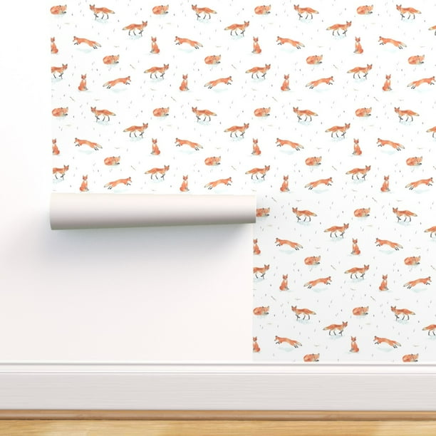 Peel & Stick Wallpaper Swatch - Winter Fox Tiny Woodland Watercolor
