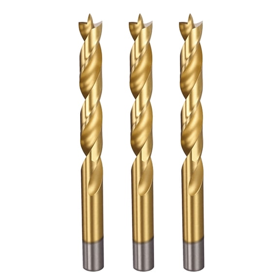 Uxcell 3pcs Brad Point Drill Bit 12.5mm(31/64") Dia Straight Round Shank Drill Metric Brad Point Spiral Twist Drill Bits for Carpenter Woodworking Plastic Rubber, Golden