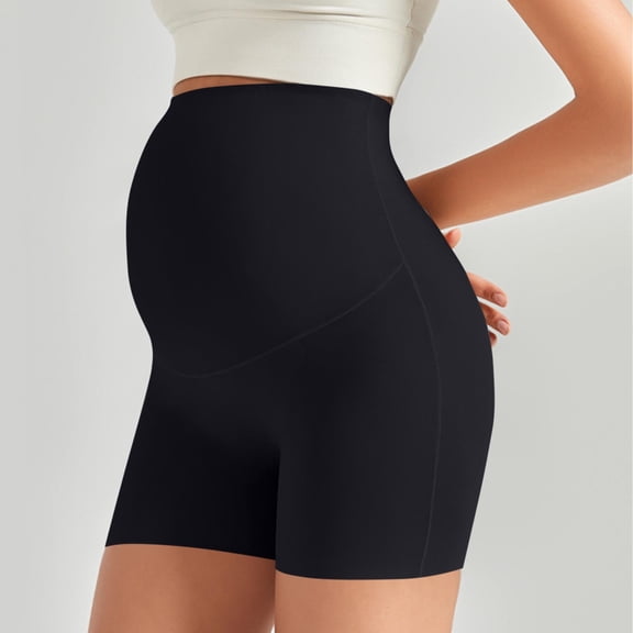 Women's Maternity Yoga Leggings Shorts Over The Belly Bump Summer Pregnancy High Waisted Tummy Support Buttock Lift Workout Active Short Pants Black XL