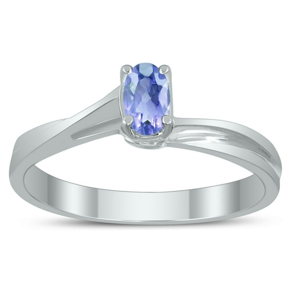SZUL Women's Solitaire Oval 5X3MM Tanzanite Gemstone Twist Ring in 10K White Gold