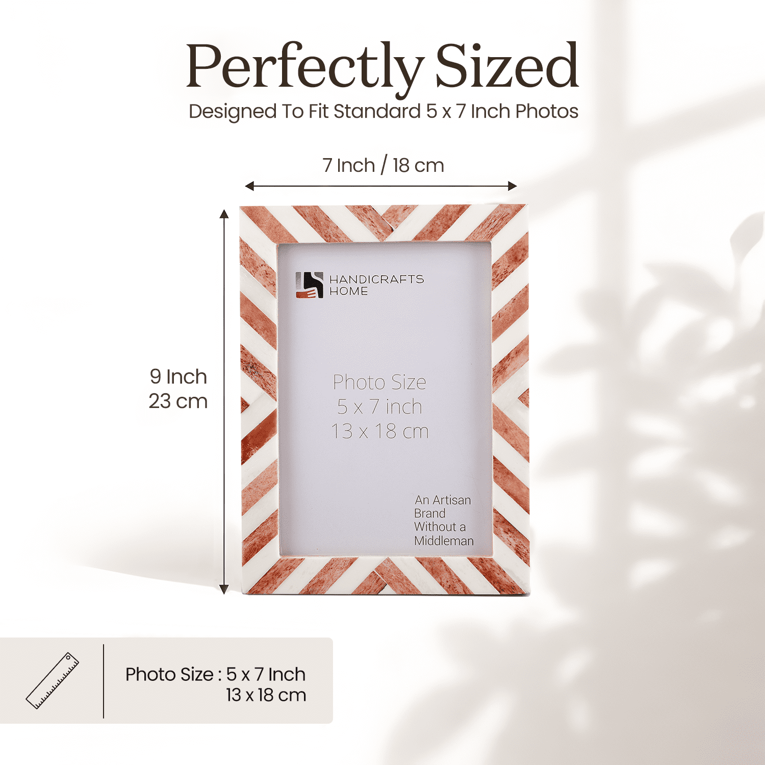Handicrafts Home 5x7 Picture Frame, Brown Chevron Bone Inlay Photo Frame, Rustic Farmhouse Wall or Tabletop Picture Frame for Home Wall Decor