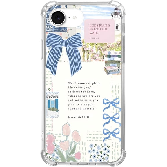 Jeremiah 29:11 Lighthouse Case for iPhone 17e/16e, Aesthetic Cottagecore Christian Floral Clear Protective, Soft TPU Bumper Case for iPhone 17e/16e