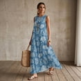 thumbnail image 3 of Jiueut Coral Print Women Summer Casual Sleeveless Maxi Dress 2026 Crewneck Loose Beach Travel Vacation Long Sundress Wrinkle Resistant Linen Look, L, 3 of 7