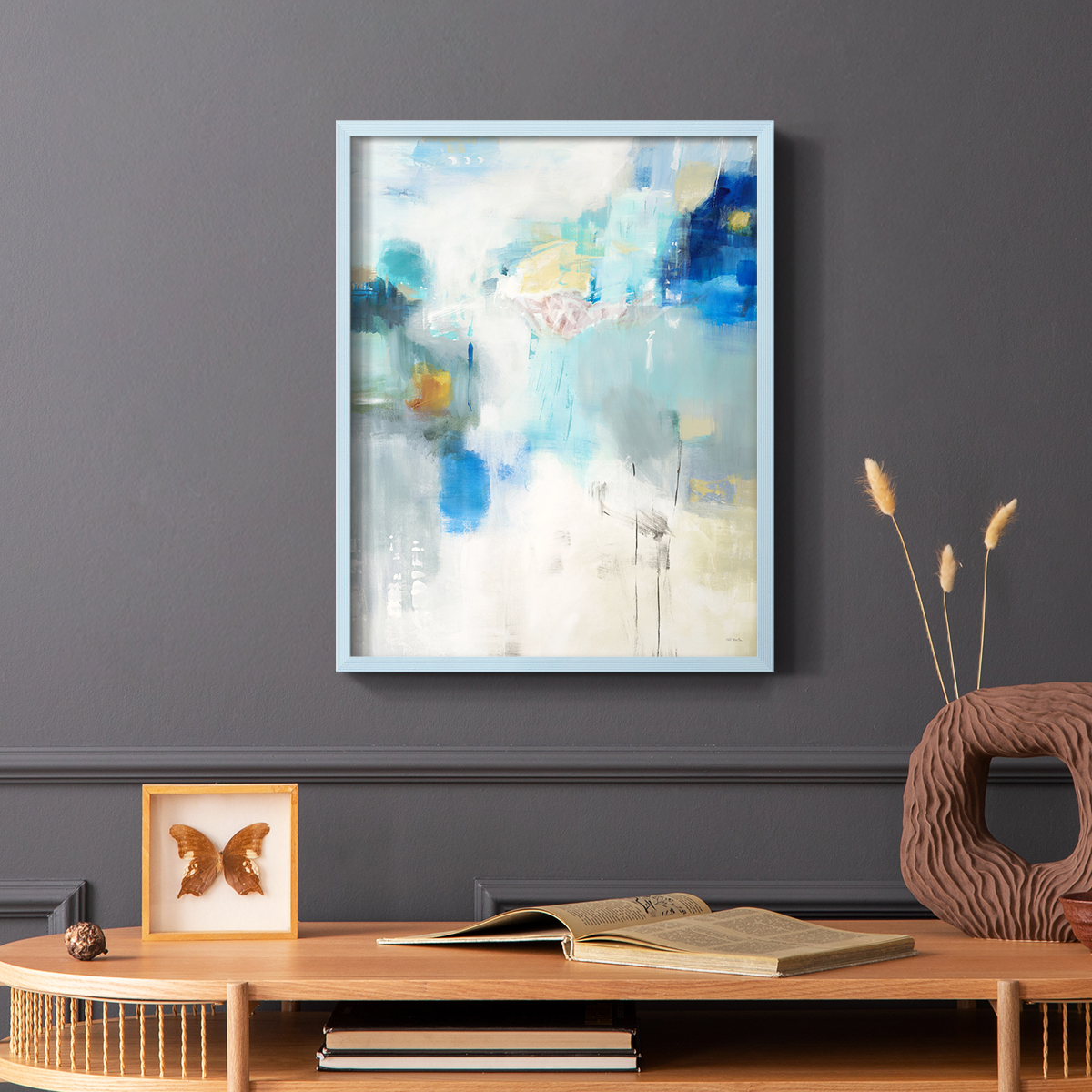 Celeste Motion I Framed Print in Blue Solid Wood Framed Print No Nail Hanging