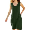 thumbnail image 3 of Yeaiivve Womens Summer Cotton Linen Dresses Sleeveless Knee Length Tank Dress Plain Scoop Neck Sundresses Beach Vacation Dress with Pocket Green,M, 3 of 7