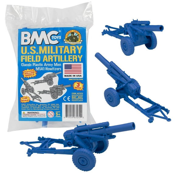BMC Classic Marx US Howitzers - Blue 3pc Plastic Army Men Field Artillery