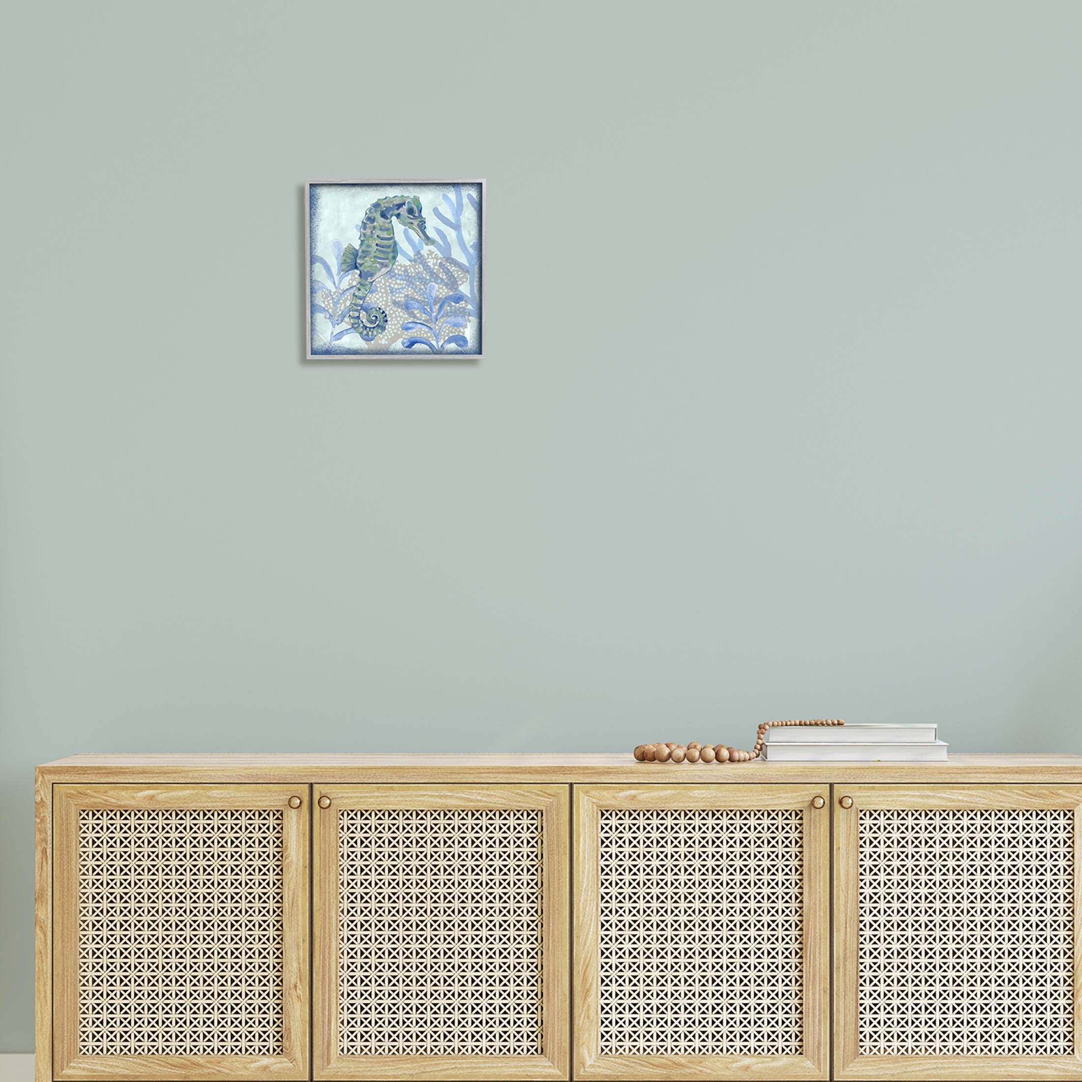Seahorse Underwater Coral Botanicals Animals & Insects Graphic Art Gray Framed Art Print Wall Art