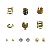 3 Pair Studs and 6 Piece Gold Tone Cuff Earrings